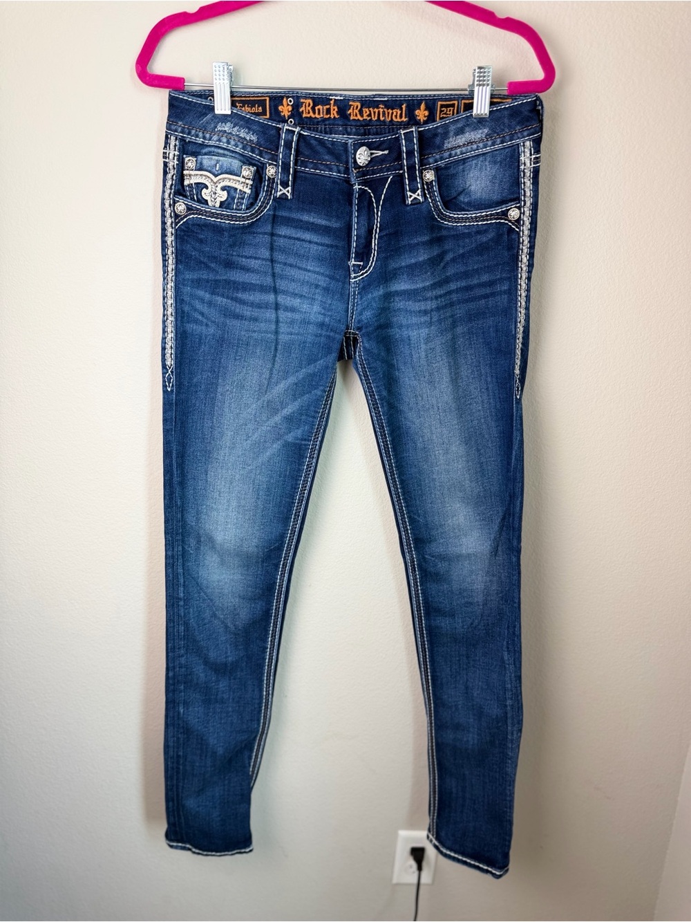 Rock Revival Women's Dark Blue Embellished Skinny Jeans